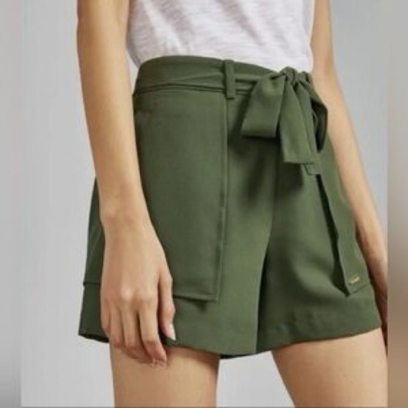 Ted Baker London Olive Tie Waist Paper Bag Trouser Shorts - Size 0 (27") - Picture 6 of 13